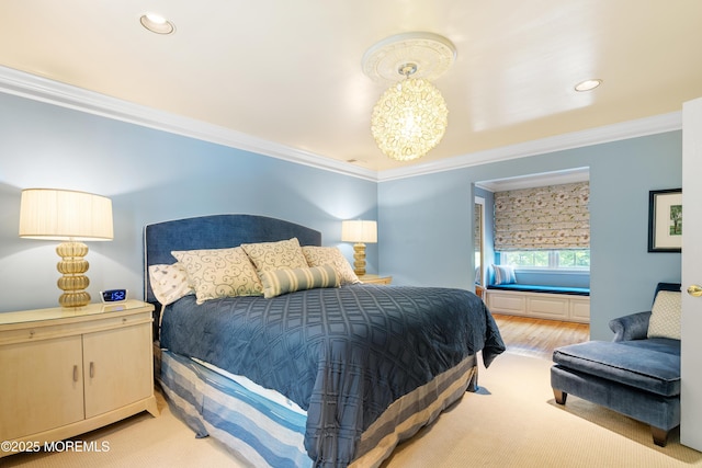 7 Lorraine Ct, East Brunswick, NJ 08816 - carpeted bedroom featuring crown molding, recessed lighting, and a chandelier