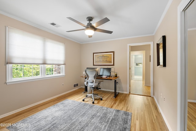 7 Lorraine Ct, East Brunswick, NJ 08816 - office featuring light wood-type flooring, ceiling fan, and ornamental molding