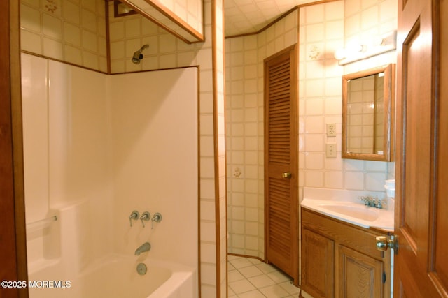 1111 River Ave, Point Pleasant, NJ 08742 - bathroom with tile walls, vanity, tile patterned flooring, shower / bath combination, and backsplash
