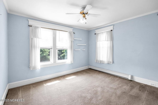 660 Herbertsville Rd, Brick, NJ 08724 - carpeted spare room featuring baseboard heating, ornamental molding, plenty of natural light, and ceiling fan
