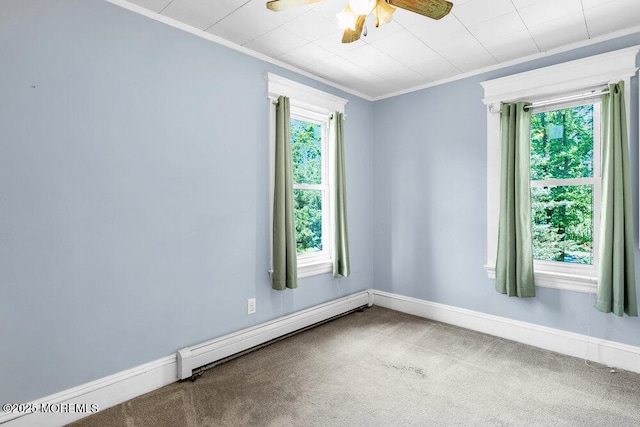 660 Herbertsville Rd, Brick, NJ 08724 - spare room with baseboard heating, crown molding, carpet flooring, and ceiling fan