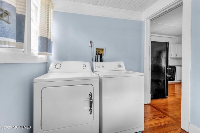 660 Herbertsville Rd, Brick, NJ 08724 - washroom with washing machine and dryer, ornamental molding, and wood finished floors