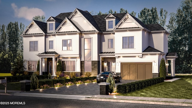 5 Pear Ct, Howell, NJ 07731 - view of front facade featuring an attached garage, driveway, a metal roof, and a front yard