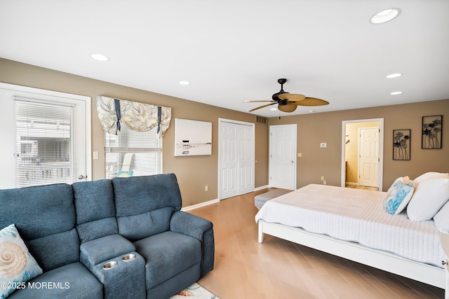 507 Amber St Unit B, Beach Haven, NJ 08008 - bedroom with light wood-style flooring, recessed lighting, a ceiling fan, and a closet