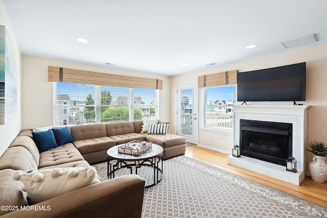 507 Amber St Unit B, Beach Haven, NJ 08008 - living area featuring wood finished floors, a fireplace, and recessed lighting