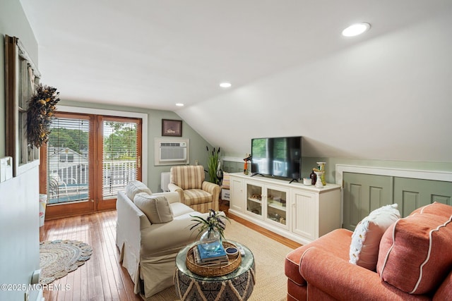 529 Smith Dr, Point Pleasant, NJ 08742 - living area featuring vaulted ceiling, a wall mounted air conditioner, recessed lighting, and hardwood / wood-style floors