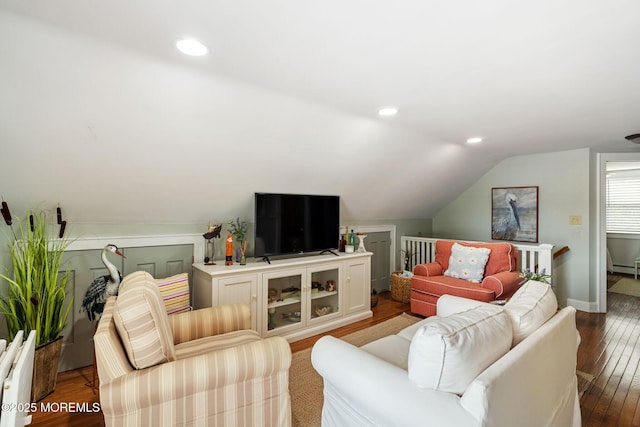 529 Smith Dr, Point Pleasant, NJ 08742 - living room featuring hardwood / wood-style floors, lofted ceiling, and recessed lighting