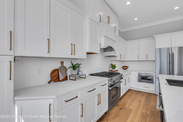 116 Eagle Way, Eatontown, NJ 07724 - kitchen featuring high quality appliances, white cabinetry, light countertops, light wood finished floors, and recessed lighting