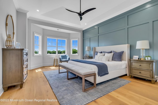 116 Eagle Way, Eatontown, NJ 07724 - bedroom with light wood-style floors, ornamental molding, recessed lighting, and ceiling fan