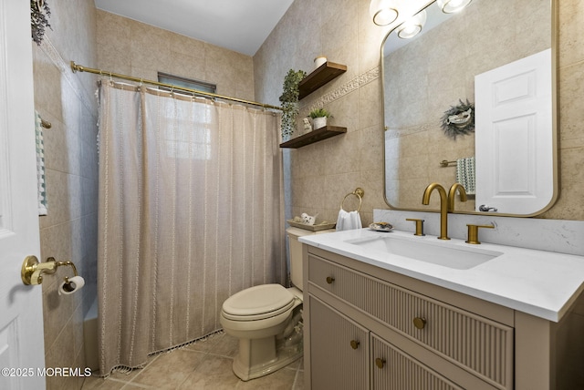 6 Tower Ct, Farmingdale, NJ 07727 - full bath featuring tile patterned floors, shower / bath combination with curtain, vanity, and tile walls