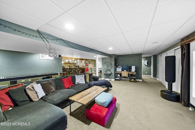 6 Tower Ct, Farmingdale, NJ 07727 - living area featuring a drop ceiling, carpet, bar area, and recessed lighting