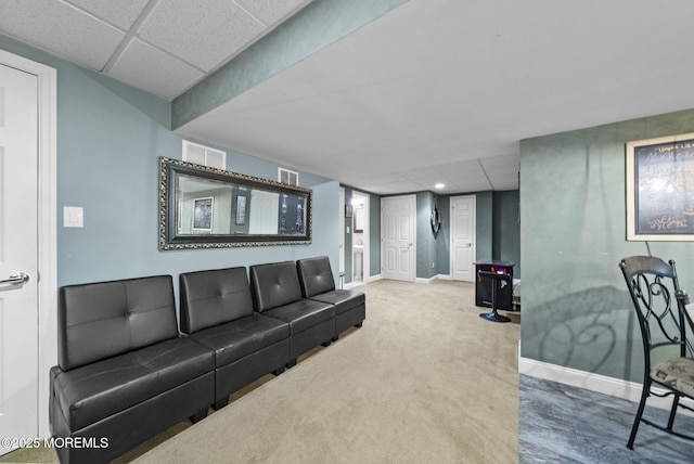 6 Tower Ct, Farmingdale, NJ 07727 - carpeted living area featuring a paneled ceiling and baseboards