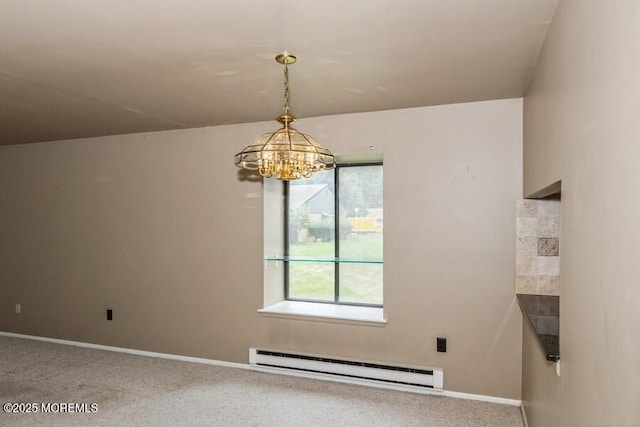 239 Medford Ct Unit B, Manalapan, NJ 07726 - spare room with baseboard heating, a chandelier, and carpet flooring