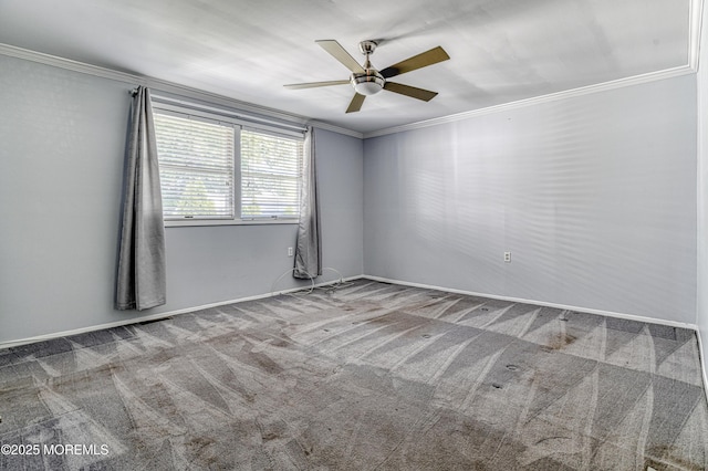 48 Washington Ave, Leonardo, NJ 07737 - spare room with ornamental molding, a ceiling fan, and carpet
