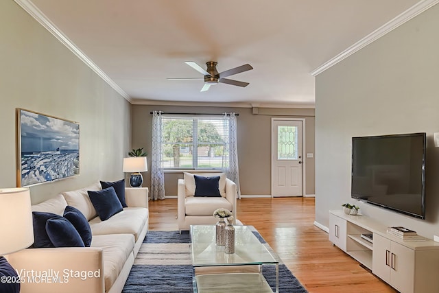 48 Washington Ave, Leonardo, NJ 07737 - living room featuring healthy amount of natural light, crown molding, a ceiling fan, and light wood-style flooring