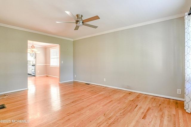 48 Washington Ave, Leonardo, NJ 07737 - spare room with ornamental molding, light wood-type flooring, a ceiling fan, and a chandelier