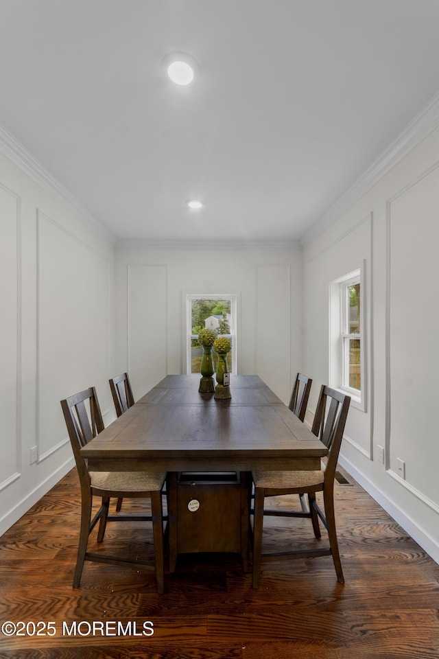 14 New Brunswick Ave, Matawan, NJ 07747 - dining space with ornamental molding, dark wood-type flooring, a decorative wall, and recessed lighting