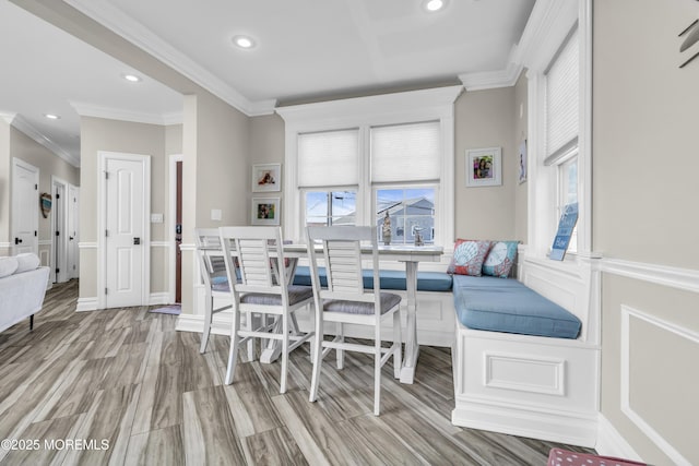 36 Joy Rd, Manahawkin, NJ 08050 - dining area featuring ornamental molding, recessed lighting, and light wood-type flooring