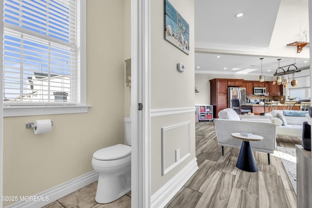 36 Joy Rd, Manahawkin, NJ 08050 - bathroom with plenty of natural light, backsplash, ornamental molding, and recessed lighting