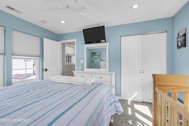 36 Joy Rd, Manahawkin, NJ 08050 - bedroom featuring a closet, recessed lighting, a ceiling fan, and carpet