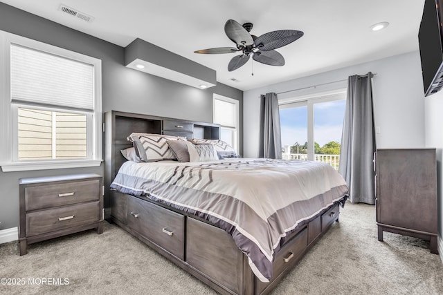 36 Joy Rd, Manahawkin, NJ 08050 - bedroom featuring light colored carpet, access to outside, recessed lighting, and a ceiling fan
