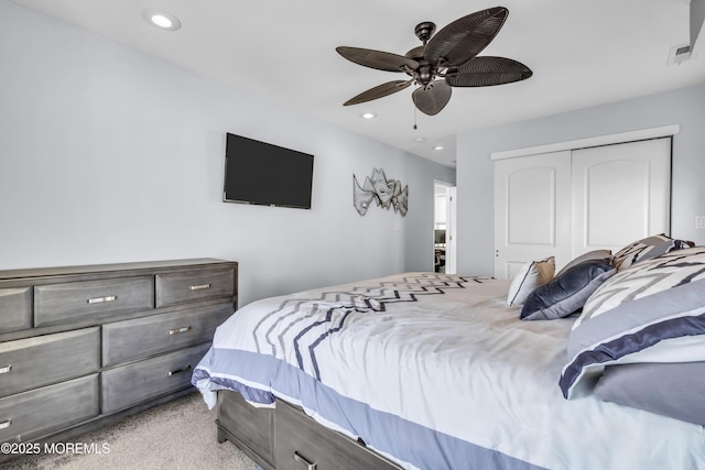36 Joy Rd, Manahawkin, NJ 08050 - bedroom featuring carpet floors, a closet, ceiling fan, and recessed lighting