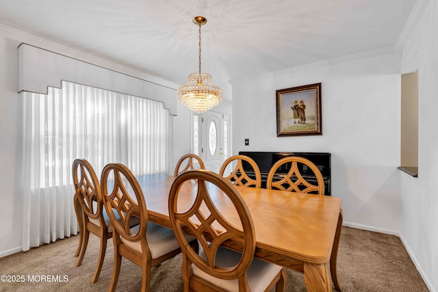 22 Tara Lin Dr, Hazlet, NJ 07730 - dining room with light carpet, a chandelier, and ornamental molding