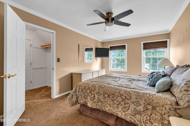 22 Tara Lin Dr, Hazlet, NJ 07730 - bedroom with carpet, a spacious closet, ornamental molding, and ceiling fan