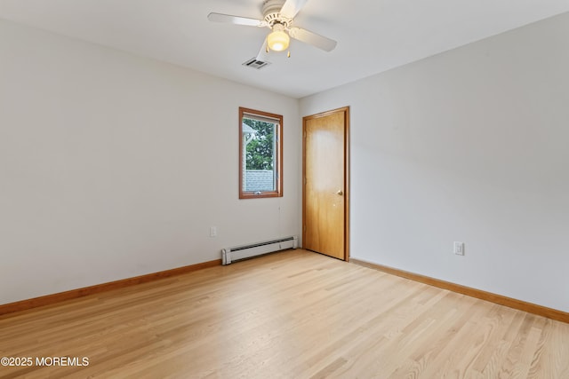 24 Bray Ave, North Middletown, NJ 07748 - unfurnished room with baseboard heating, light wood-type flooring, and ceiling fan