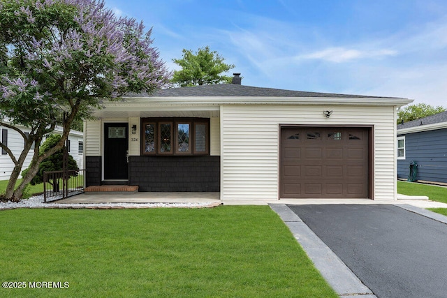 324 Barbados Dr N, Toms River, NJ 08757 - view of front of property with a garage, a front lawn, driveway, covered porch, and a chimney