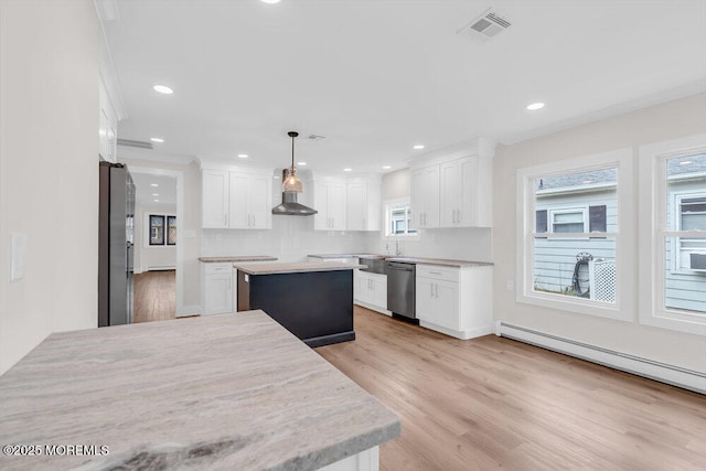 324 Barbados Dr N, Toms River, NJ 08757 - kitchen featuring stainless steel appliances, light wood-style floors, white cabinets, pendant lighting, and recessed lighting