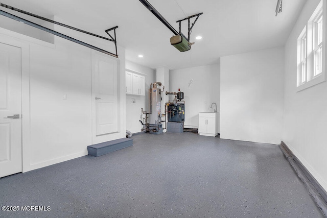 324 Barbados Dr N, Toms River, NJ 08757 - garage featuring gas water heater, a garage door opener, and recessed lighting