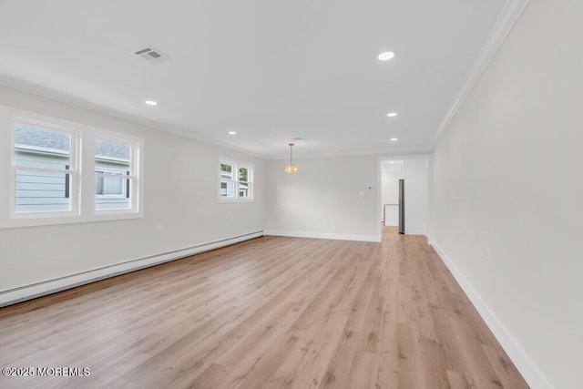 324 Barbados Dr N, Toms River, NJ 08757 - empty room featuring ornamental molding, baseboard heating, light wood-type flooring, and recessed lighting