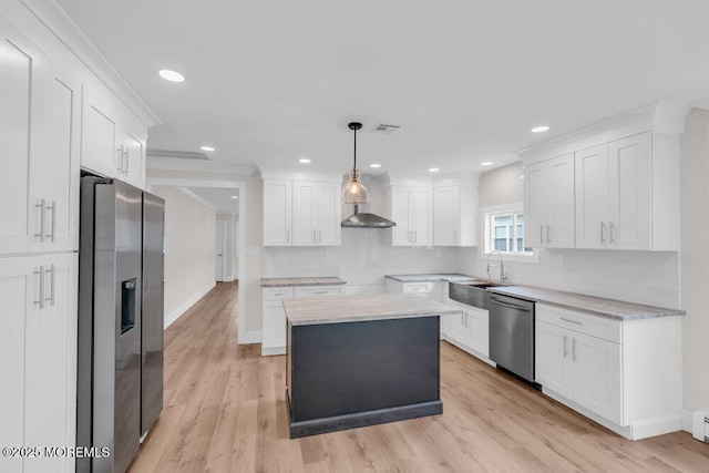 324 Barbados Dr N, Toms River, NJ 08757 - kitchen featuring stainless steel appliances, white cabinetry, light wood-type flooring, recessed lighting, and pendant lighting