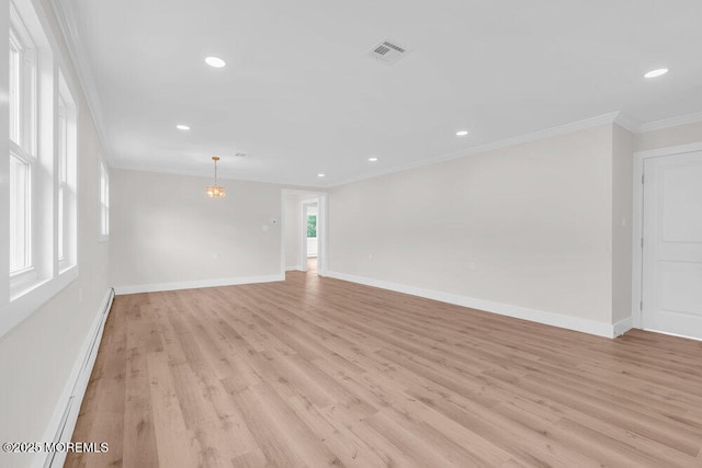 324 Barbados Dr N, Toms River, NJ 08757 - empty room featuring ornamental molding, light wood-style floors, a baseboard heating unit, and recessed lighting
