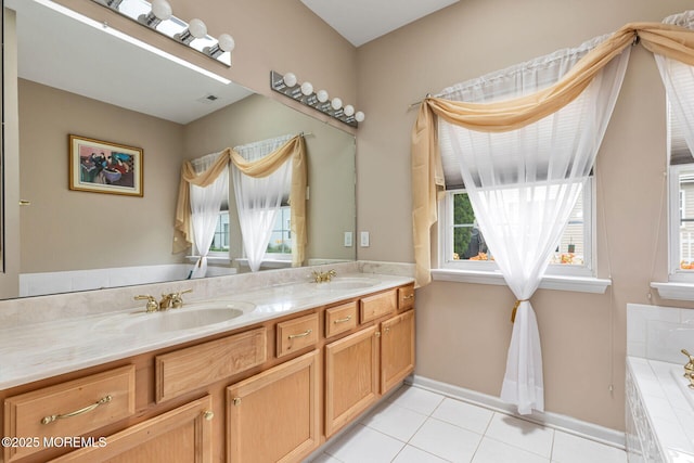 2 Moet Ct, Manchester, NJ 08759 - bathroom with double vanity, a bath, and tile patterned floors