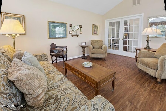 2525 Spring Hill Dr, Toms River, NJ 08755 - living area featuring french doors, vaulted ceiling, and wood finished floors