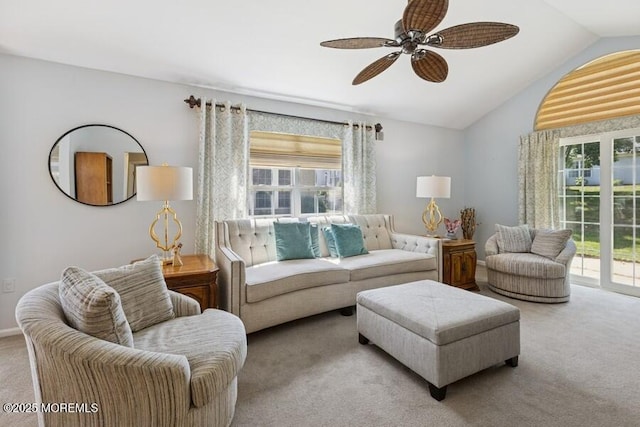 2525 Spring Hill Dr, Toms River, NJ 08755 - carpeted living room with a ceiling fan and lofted ceiling