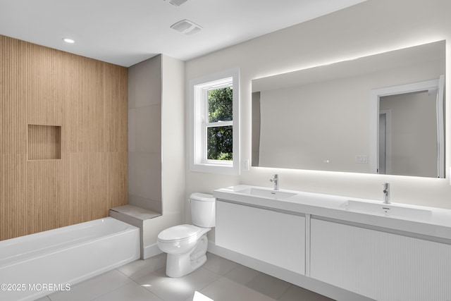 21 Pension Hill Rd, Manalapan, NJ 07726 - full bathroom with double vanity, tile patterned flooring, shower / washtub combination, and recessed lighting