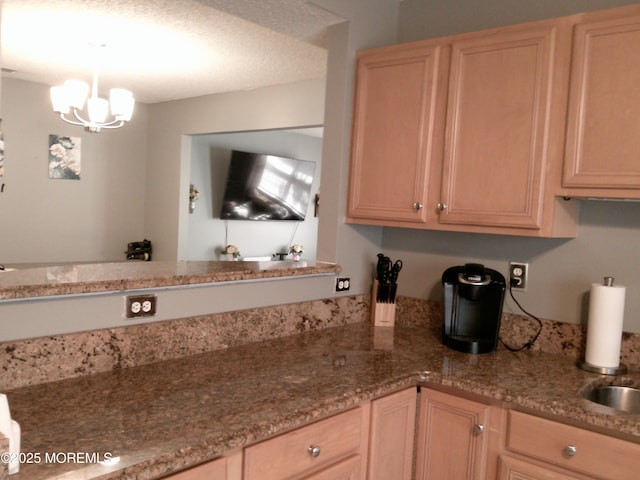 25 Watson Ct, Howell, NJ 07731 - kitchen with a chandelier, light brown cabinets, and light stone counters
