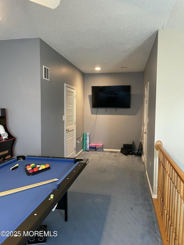 25 Watson Ct, Howell, NJ 07731 - game room featuring carpet floors, a textured ceiling, billiards table, and recessed lighting