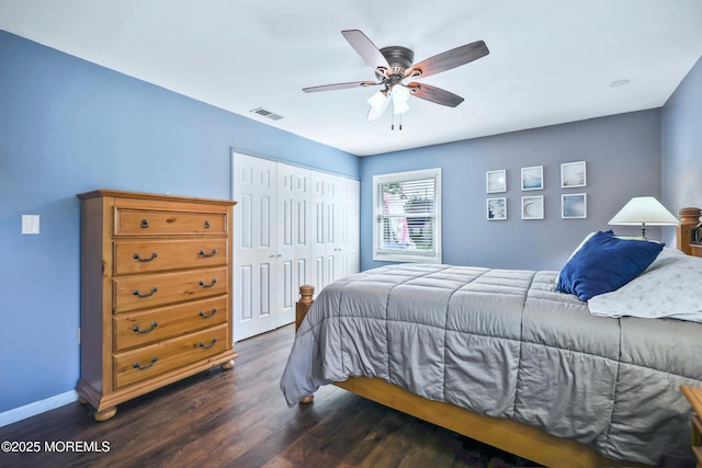 149 Idlewild Ln, Aberdeen, NJ 07747 - bedroom featuring dark wood-style floors, a closet, and ceiling fan