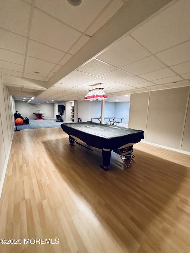 1642 Mink Ct, Toms River, NJ 08755 - rec room featuring wood finished floors, billiards, and a paneled ceiling