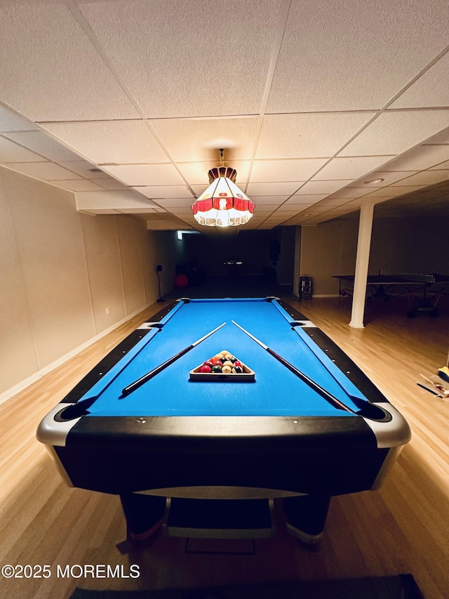 1642 Mink Ct, Toms River, NJ 08755 - playroom featuring billiards, a paneled ceiling, and wood finished floors