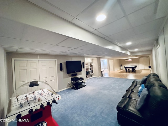 1642 Mink Ct, Toms River, NJ 08755 - living area with carpet, a drop ceiling, and billiards