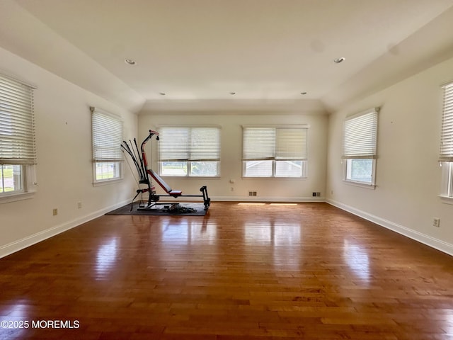 1642 Mink Ct, Toms River, NJ 08755 - workout area featuring wood finished floors, lofted ceiling, and recessed lighting