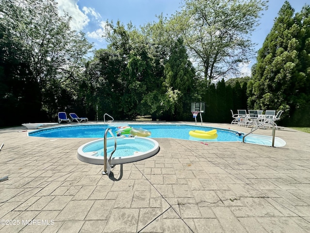 1642 Mink Ct, Toms River, NJ 08755 - view of pool with a patio area, view of scattered trees, and a pool with connected hot tub