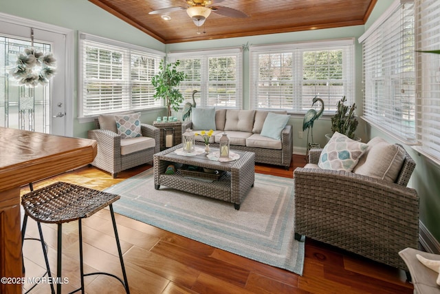 1405 Rockafeller Dr, Wall, NJ 07719 - sunroom / solarium featuring wood ceiling, lofted ceiling, plenty of natural light, wood finished floors, and recessed lighting