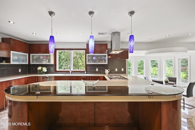 42 Nikki Ct, Morganville, NJ 07751 - kitchen with modern cabinets, island range hood, light countertops, and recessed lighting