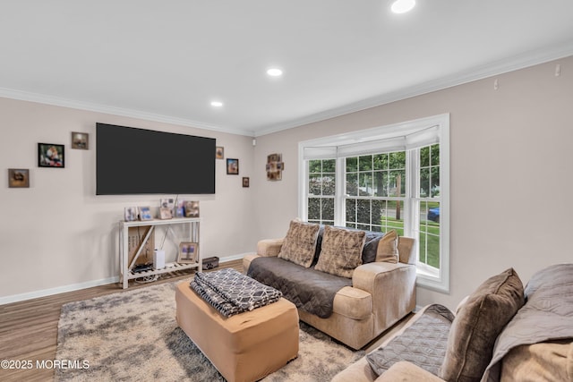 24 Willow Brook Rd, Freehold, NJ 07728 - living area with crown molding, wood finished floors, and recessed lighting